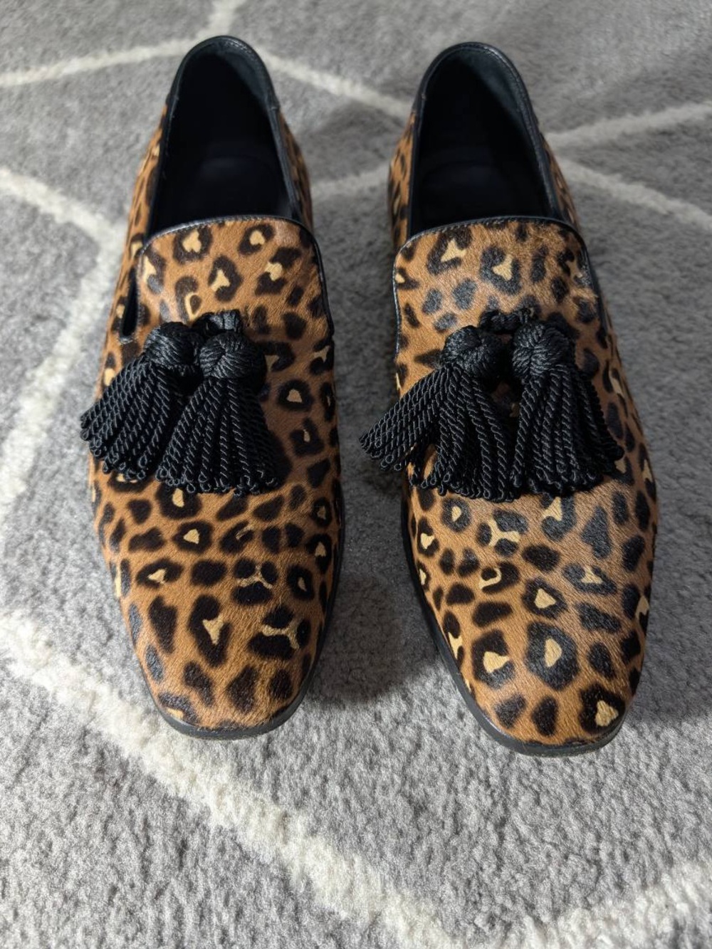 Jimmy Choo-Men's Leopard Print Tassel Loafers - Black Tassels